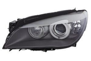 Priekšējais lukturis, kreisais, bi-ksenons (H8, D1S/H3, ar dinamisko līkumu apgaismojumu), BMW 7 (F01, F02) 2008–2012, Hella
