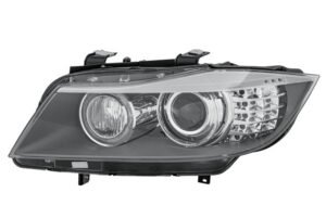 Priekšējais lukturis, kreisais, bi-ksenons (D1S/H7, ar dinamisko līkumu apgaismojumu, LED dienas gaitas lukturi), BMW 3 (E90, E91) 2008–2011, Hella