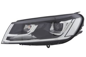 Priekšējais lukturis, kreisais, bi-ksenons (D3S, LED dienas gaismas, adaptīvā līkumu gaisma, bez ksenona bloka, bez spuldzēm un patronām), Volkswagen Touareg (II, 7P) 2014–2018