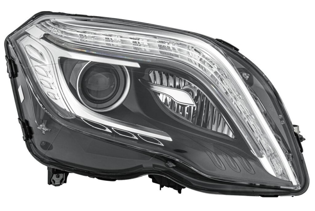 Priekšējais lukturis, labais, bi-ksenons (D1S, ar līkumu apgaismojumu), Mercedes-Benz GLK-klase (X204) 2008–2015, Hella